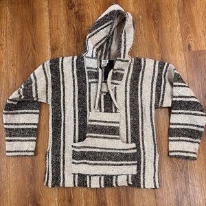Mexican Poncho hoodie Baja surfer men’s size medium striped pullover sweater